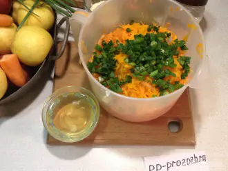 Шаг 3: Добавьте мелко нарезанный зеленый лук, кориандр, соль и перец.
