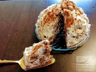 Шаг 11: Сверху посыпьте какао-порошком и кокосовой стружкой. Поставьте торт в холодильник на несколько часов и готово!