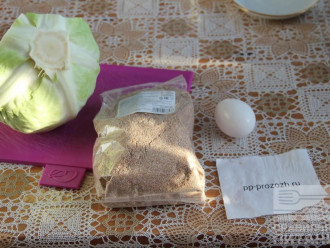 Шаг 1: Подготовьте ингредиенты: капусту, яйцо и отруби с кокосовым маслом.